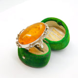 Sterling Silver Cabochon Baltic Amber Chunky Studio Ring Vintage c1970 Size O
