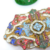 Victorian Austrian Gilt Metal Colourful Enamel Floral Nurses Buckle c1860 Antiqu