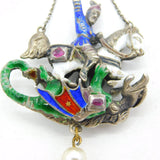 Austro-Hungarian Sterling Silver Enamel George Slaying the Dragon Pendant c1880s