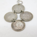 Sterling Silver Antique Threepence Coin Drop Charm Pendant Vintage c1970