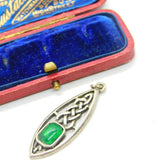 White Metal and Emerald Paste Celtic Knot Pendant Vintage c1970