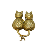 Gold On Sterling Silver Paste Set Textured Pair Of Cats Brooch Pin Modern 1995