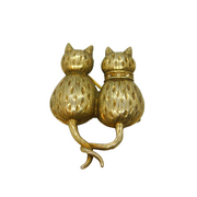 Gold On Sterling Silver Paste Set Textured Pair Of Cats Brooch Pin Modern 1995
