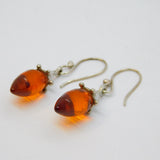 Pair of Sterling Silver Baltic Amber Drop Hook Earrings Vintage c1970