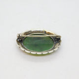 Sterling Silver Moss Agate & Marcasite Oval Art Deco Brooch Pin Antique c1930