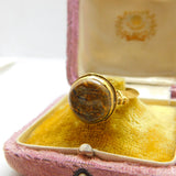 Arabic Yellow Metal & Carved Agate Deer Form Intaglio Ring Antique c1850