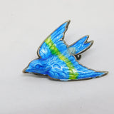 Art Nouveau Sterling Silver Blue Enamel Swallow Bird Brooch Antique c1910