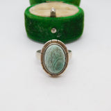 Sterling Silver Malachite Signet Ring Vintage c1970 Size K 1/2 UK