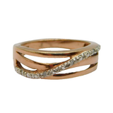 Rose- Gold On Sterling Silver Five Diamond Sash Ring Vintage c2000 Size M 1/2