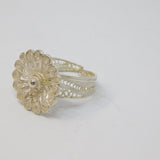 Sterling Silver Flower & Patterned Band Ring Vintage c1970 Size M 1/2