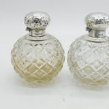 Edwardian Pair of Sterling Silver & Cut Glass Scent Bottles Antique 1906 Chester