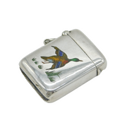 Victorian Sterling Silver & Enamel Flying Duck Vesta Case Antique 1901 Chester