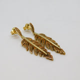 Pair of Sterling Silver Gilt Diamond Set Leaf Stud Drop Earrings Vintage c1990