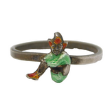 Sterling Silver & Enamel Cornish Pixie Souvenir Ring Antique Art Deco c1920s