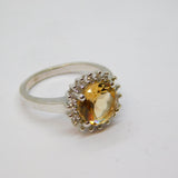 Sterling Silver Champagne Topaz & Sapphire Cluster Ring Vintage c1970 Size N 1/2