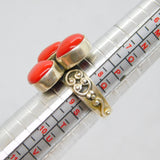 Sterling Silver Triple Red Hard Stone Statement Studio Ring Vintage c1970 Size R