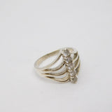Sterling Silver Multi-Strand CZ Set Dress Ring Vintage c1970 Size K