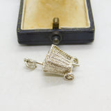 Sterling Silver Wheelie Basket Charm Pendant Vintage c1970