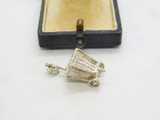 Sterling Silver Wheelie Basket Charm Pendant Vintage c1970