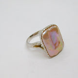 Sterling Silver Iridescent Pink Shell Statement Ring Contemporary c2000 Size Q