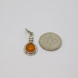 Sterling Silver Baltic Amber Peardrop  Cabochon Charm Pendant Vintage c1970