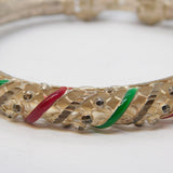 Indian Sterling Silver & Red-Green Enamel Cuff Bangle Bracelet Vintage c1950