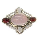 Sterling Silver, Rose Quartz & Garnet Modernist Brooch Studio Jewellery Vintage