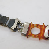 Victorian Scottish Sterling Silver, Agate & Granite Panel Bracelet Antique c1860