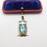 Sterling Silver & Abalone Set Perched Owl Pendant Vintage c1970