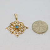 Sterling Silver Gilt Eastern Style Blue Topaz Filigree Pendant Vintage c1970s