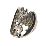 Chunky Sterling Silver Bat & Skull Bikers Ring Vintage c1990s