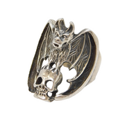 Chunky Sterling Silver Bat & Skull Bikers Ring Vintage c1990s