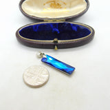 Sterling Silver Blue Iridescent Glass Abstract Charm Pendant Vintage c1970