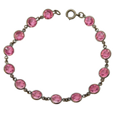 Sterling Silver & Pink Paste Set Dress Bracelet Antique c1930 Art Deco