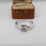 Sterling Silver Crystal Set Solitaire Ring Vintage c1970 Size N UK
