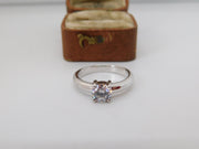 Sterling Silver Crystal Set Solitaire Ring Vintage c1970 Size N UK