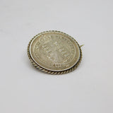 Victorian Sterling Silver Schilling Coin Brooch Antique 1888