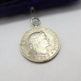 Sterling Silver Swiss 20 Cents Coin Charm Pendant Antique 1936 Art Deco