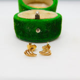 9ct Yellow Gold Wave Pattern Stud Earrings Vintage c1970