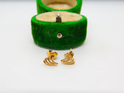 9ct Yellow Gold Wave Pattern Stud Earrings Vintage c1970