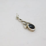 Sterling Silver Black Onyx Celtic Style Drop Charm Pendant Vintage c1970