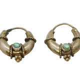 Pair of Sterling Silver Eastern Style Shell Set Hoop Earrings Vintage c1970