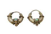 Pair of Sterling Silver Eastern Style Shell Set Hoop Earrings Vintage c1970