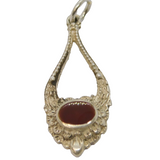Sterling Silver Oval Carnelian Patterned Textured Drop Pendant Vintage c1970