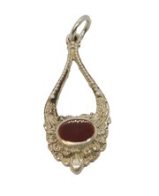 Sterling Silver Oval Carnelian Patterned Textured Drop Pendant Vintage c1970