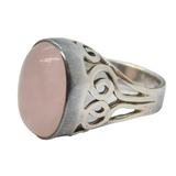 Sterling Silver Cabcohon Rose Quartz Statement Ring Vintage 1975 London