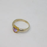 Sterling Silver & Gilt Lavender CZ Heart Solitaire Ring Vintage c1990 Size M 1/2