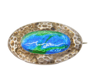 Art Nouveau Sterling Silver & Guilloche Enamel Brooch Antique c1890 Victorian