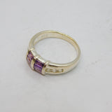 Sterling Silver 6 Amethyst & White Topaz Dress Ring Vintage c1970 Size P 1/2