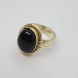 Sterling Silver Cabochon Black Onyx Agate Studio Dress Ring Vintage c1970 Size O